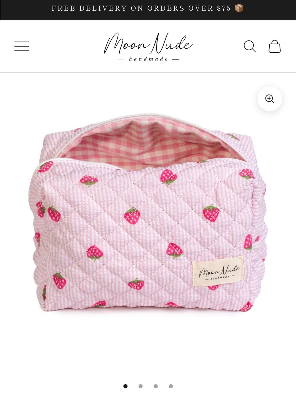Moon Nude Pink Strawberry Quilted Large Makeup Bag Brand new
